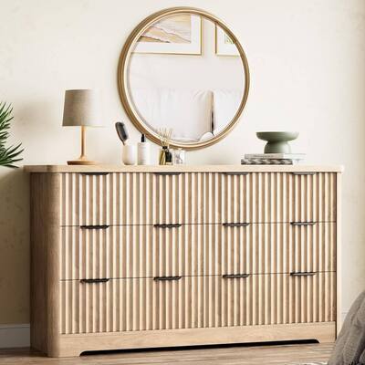 6 Drawer Fluted Dresser for Bedroom, Living Room, Hallway