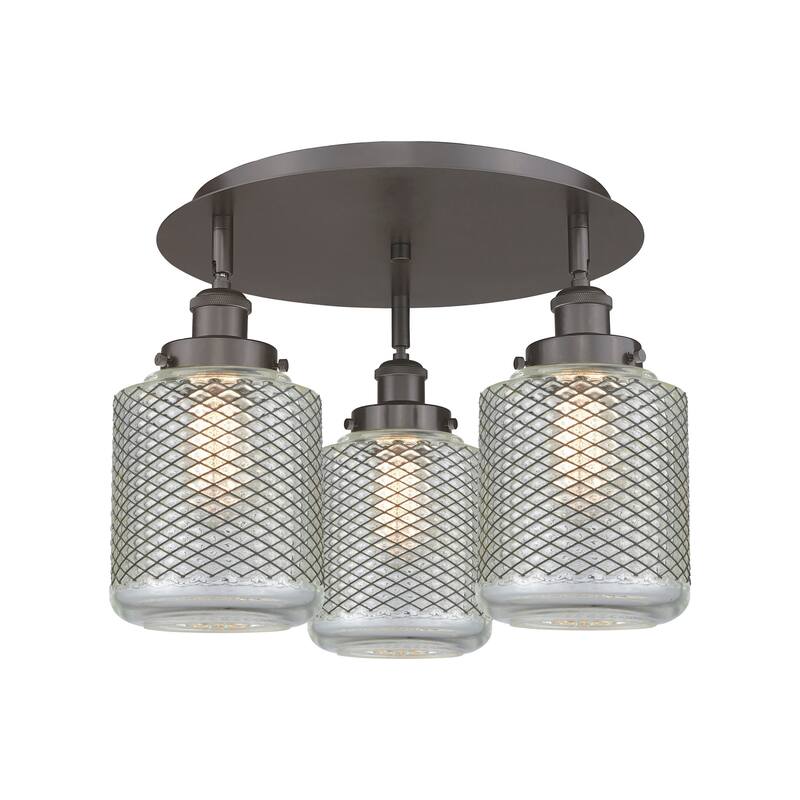 Innovations Lighting 916-3C-10-18 Edison Flush Edison 3 Light 18" Wide - Oil Rubbed Bronze / Clear Wire Mesh