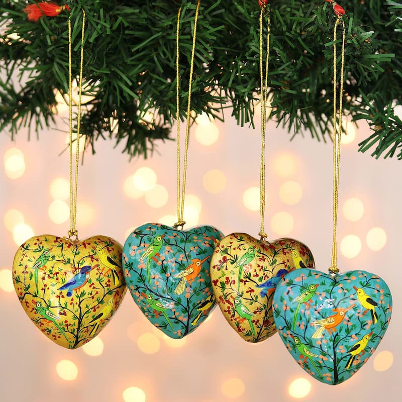 Novica Handmade Birds Of Kashmir Papier Mache Ornaments (Set Of 4)