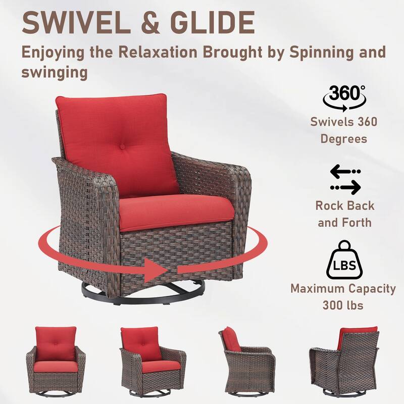 3 Piece Glider Chairs Table for Backyard Brown- Red - Brown