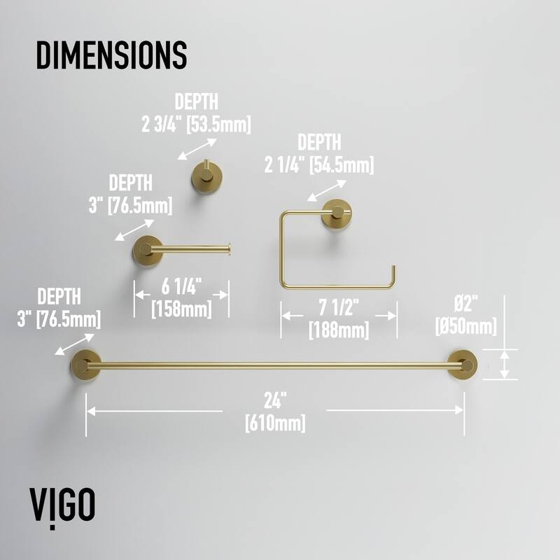 VIGO Cass 4-Piece Bathroom Hardware Accessory Set with 24 in. Towel Bar, Toilet Paper Holder, Hand Towel Holder, Hook