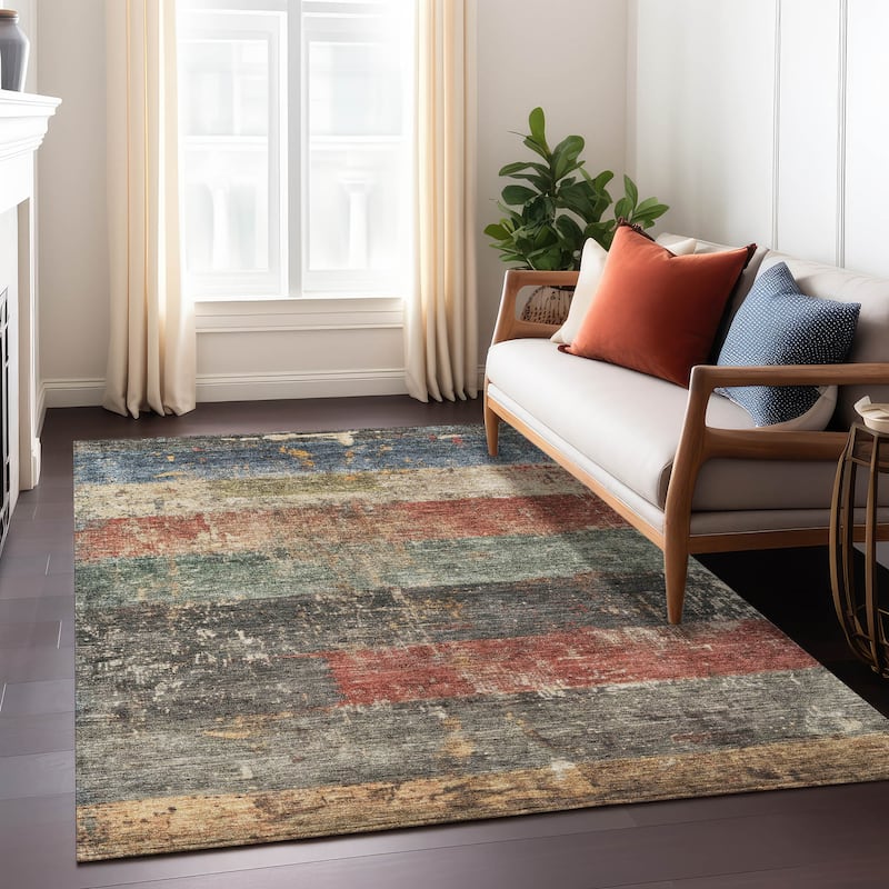 Machine Washable Indoor/ Outdoor Abstract Contemporary Chantille Rug