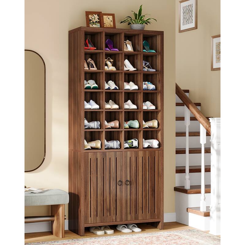 70.9 Inches Tall Shoe Storage Cabinet for Entryway - 13.39" D x 31.5" W x 70.87" H - Walnut