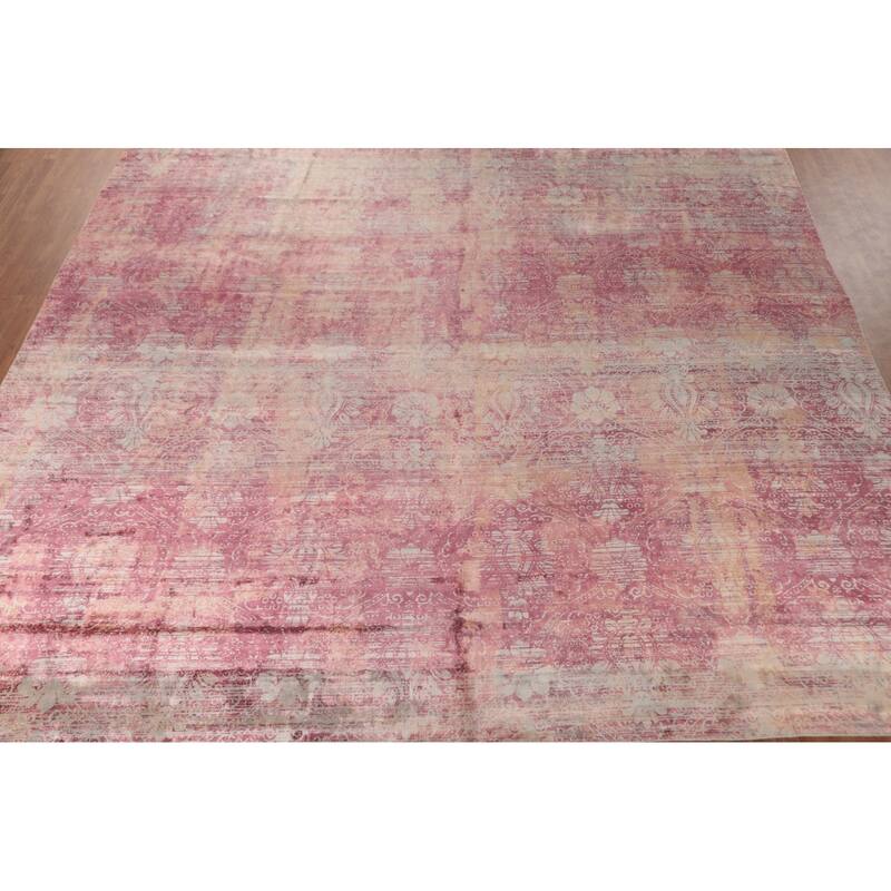 Abstract Indian Square Area Rug Handmade Silk Carpet - 13'11"x 13'9"