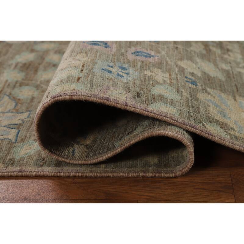 Hand Knotted Oriental 100% Wool Carpet Transitional All-Over Greys & Charcoal Oushak Runner Rug - 11' 8'' X 3' 0''