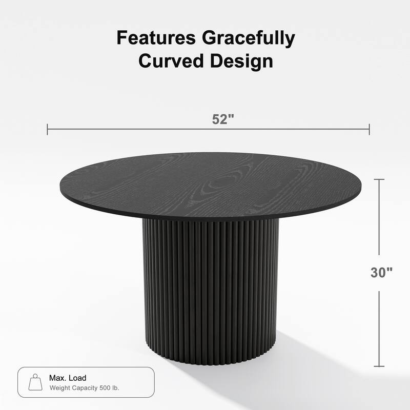 Solid Wood Round Dining Table Kitchen Table with Tabletop & Concave Cylinder Legs for Living/Dining Room Coffee Office