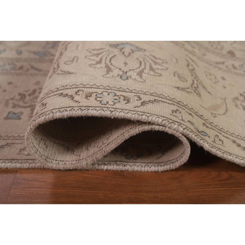 Vintage Distressed Tabriz Persian Rug Geometric Handmade Wool Carpet - 9'6" x 13'1"