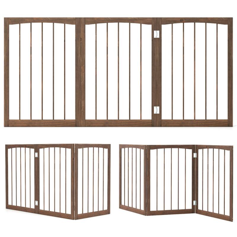 3 Panel Freestanding Wooden Dog Gate Pet Barrier for Doorways Kitchens or Bedrooms - 21" x 1.6" x 30" - Brown-Grey