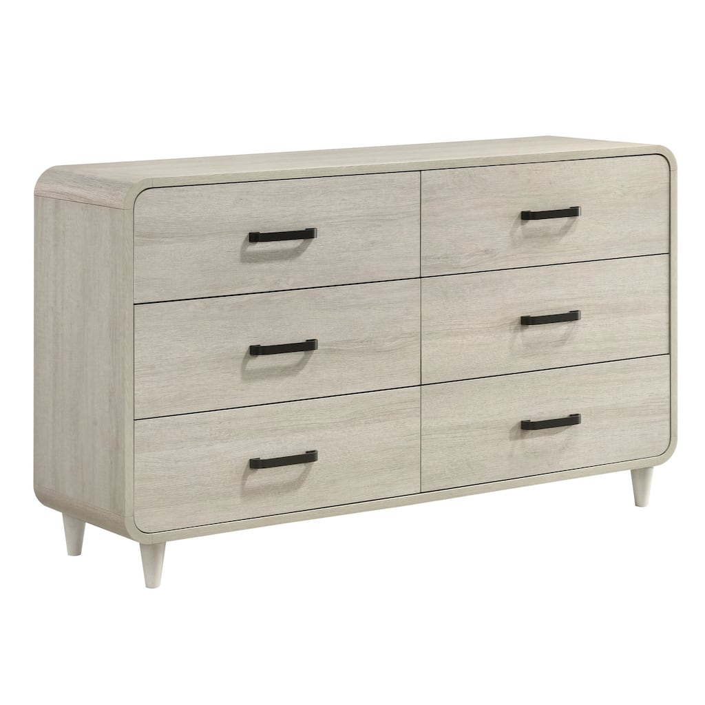 Meni 2pc Wide Dresser and Mirror Set, 6 Drawers, Scandinavian White