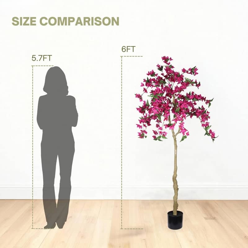 6FT Artificial Bougainvillea Tree in Black Pot - Lifelike Indoor Faux Plant for Home Decor