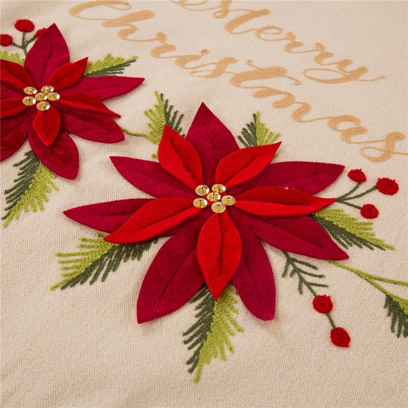 Glitzhome 48"D Fabric Merry Christmas Pompom Tree Skirts - 48"x 48"