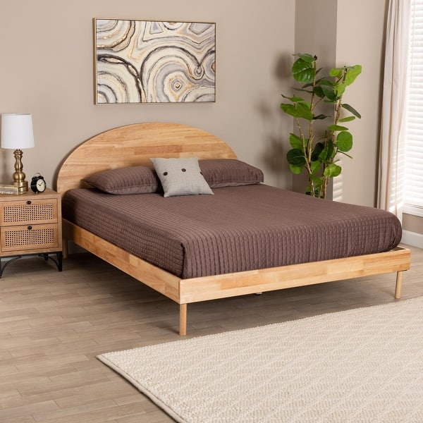 Denton Japandi Natural Brown Finished Wood Platform BedQueen Bed