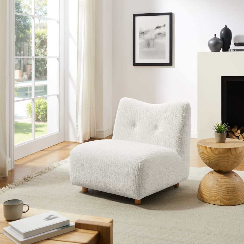 Art Leon Jacquard Flannel Armless Accent Chair with Wooden Legs - White