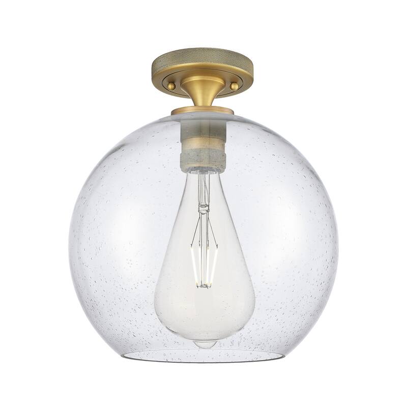 Innovations Lighting 434-1F-10-12 Crown Point Flush Globe Crown Point - Brushed Brass / Seedy