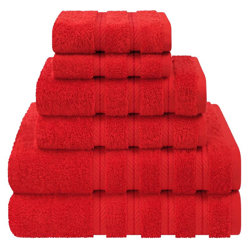 American Soft Linen Luxury 6 Piece Towel Set, 2 Bath Towels 2 Hand Towels 2 Washcloths, 100% Cotton Turkish Towels for Bathroom - Red