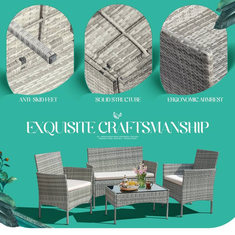 Homall PE Rattan 4-piece Outdoor Patio Set
