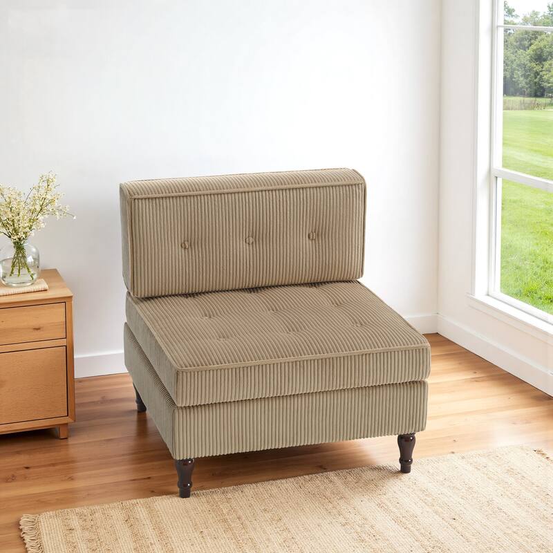 32.57" W Upholstered Corduroy Armless Accent Chair - Camel