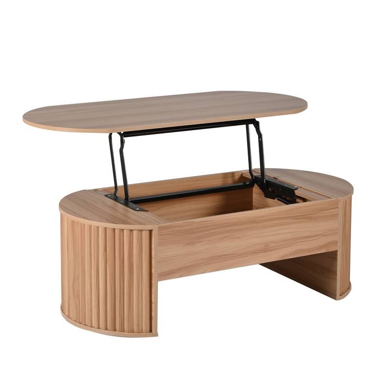 Roomfitters Oval Lift-Top Coffee Table with Hidden Compartment, Wooden Center Table with Storage, Modern Design