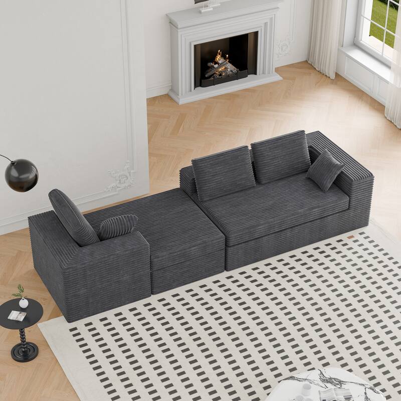 Modland 108”L-Shaped Modular Corduroy Couch with Deep Seats Comfy Sectional Sofa for Living Room