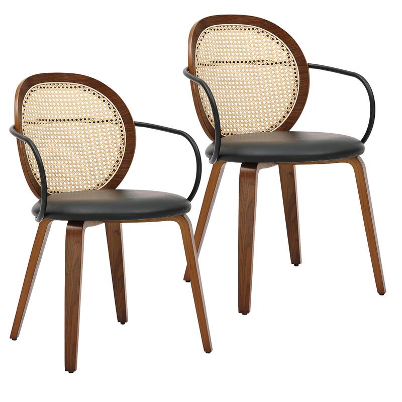 Modern Farmhouse Bentwood & Faux Rattan Dining Chair, Set of 2