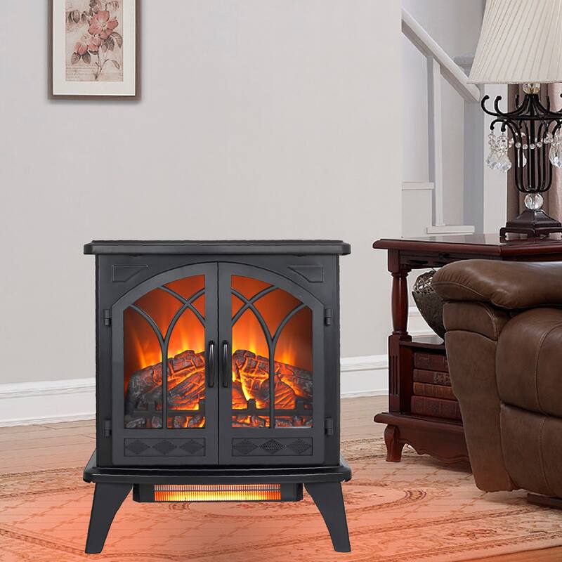 24" Freestanding Electric Infrared Quartz Fireplace Stove with 3D Flame, 11 Temperature Settings, and Remote Control