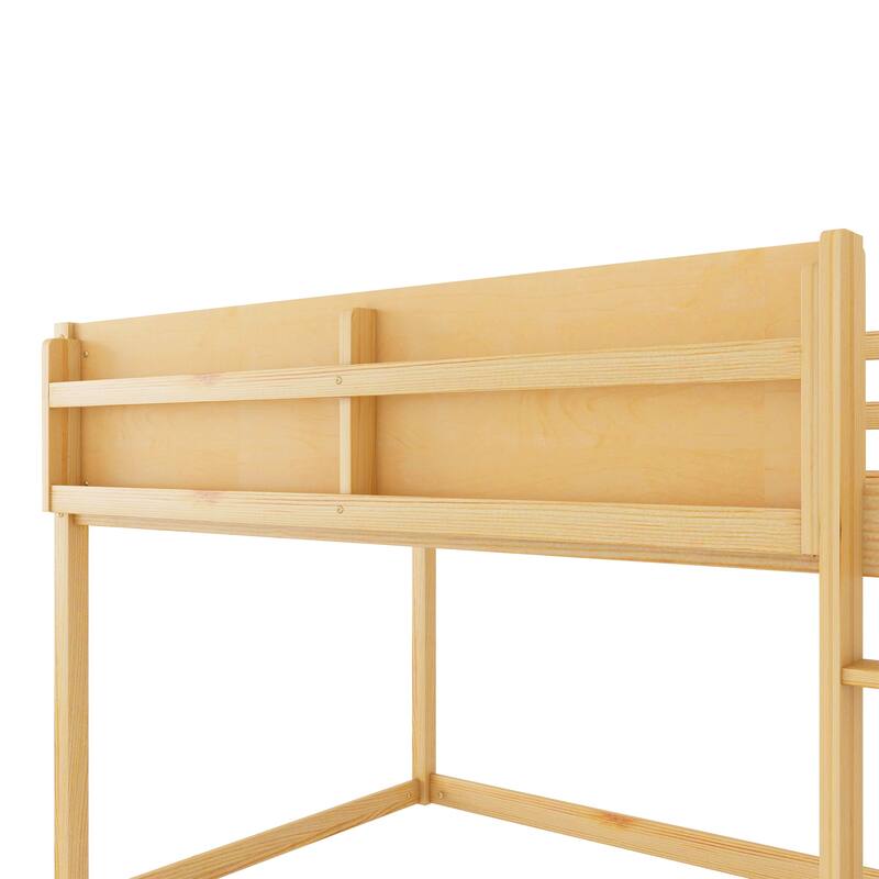 Low Twin Over Twin Bunk Bed, Floor Bunk Bed with Ladder and Storage Shelf, Convertible Design Twin Size Bunk Bed Frame