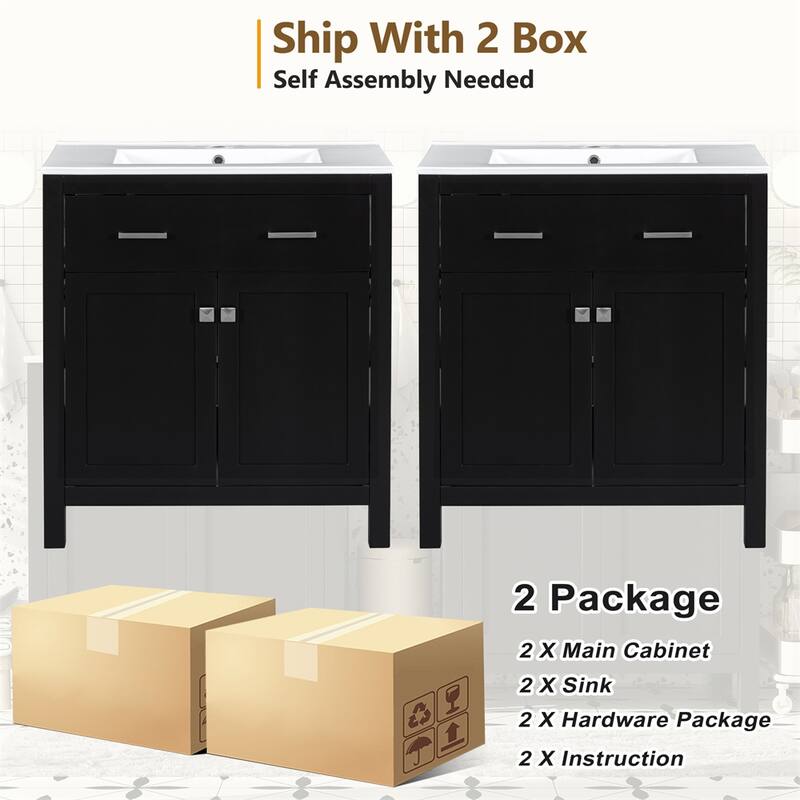 60" Bathroom Vanity Set with Double Vanities (Separate),Ceramic Sinks