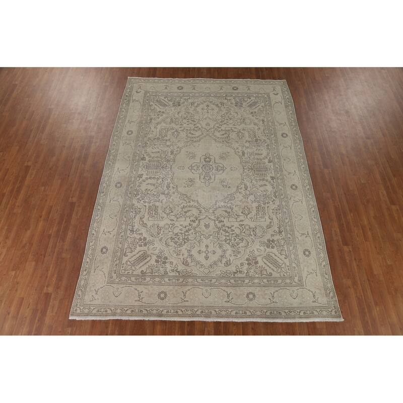 Distressed Tabriz Vintage Persian Rug Hand-Knotted Bedroom Wool Carpet - 7'11" x 11'0"
