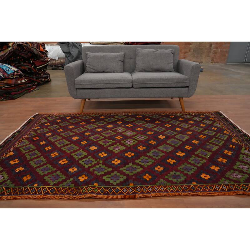 Hand Woven Oriental 100% Wool Carpet Southwestern Tribal Red Kilim Area Rug - 7' 11'' X 4' 10''