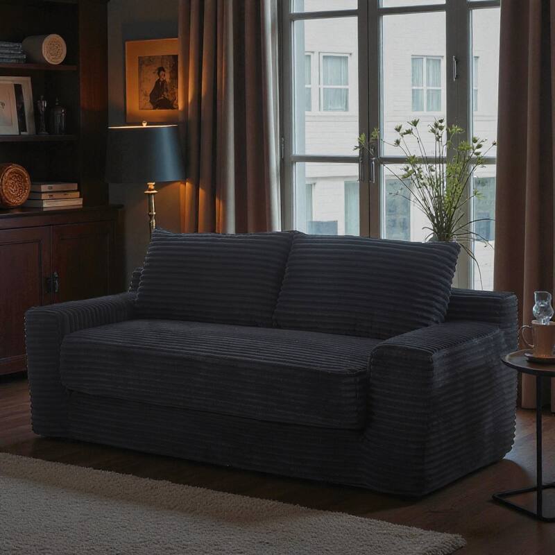 Convertible Memory Foam Loveseat Sofa Bed, No-Assembly Corduroy 2-in-1 Couch with Steel Frame for Small Spaces