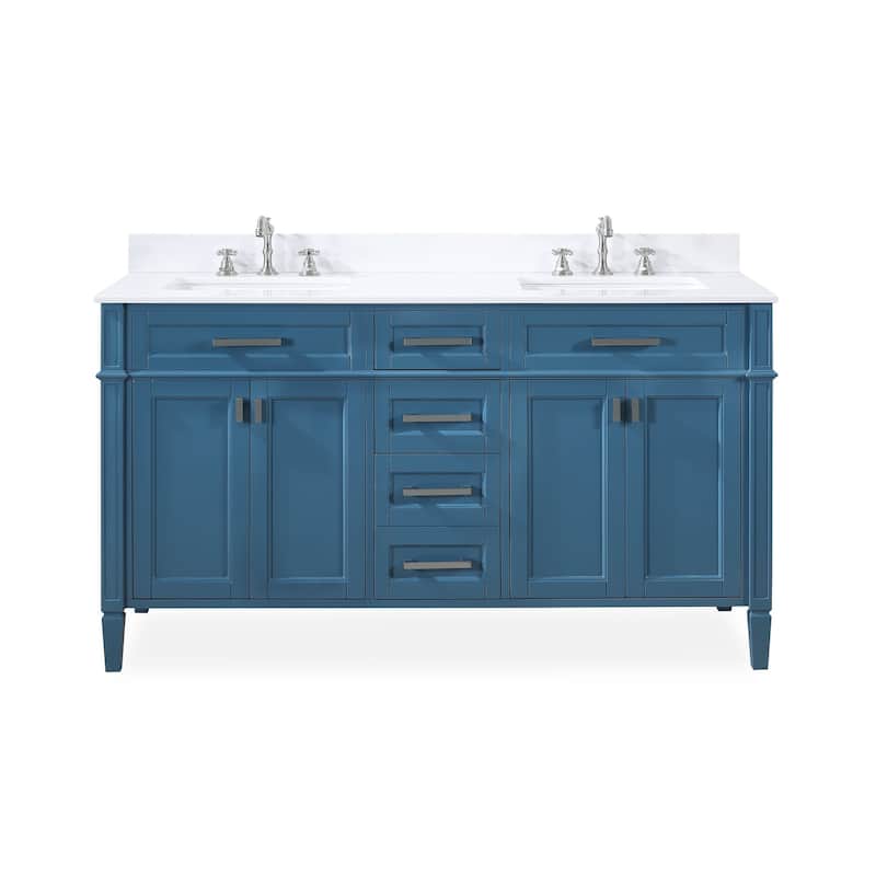 60" Tennant Brand Durand Modern Teal Blue Double Sink Bathroom Vanity - Painted - Teal Blue - Double Vanities