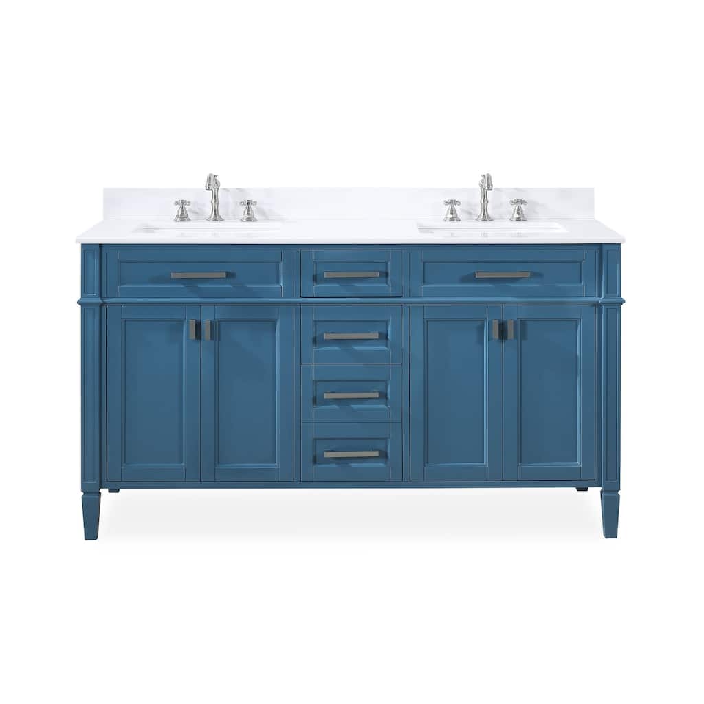 60" Tennant Brand Durand Modern Teal Blue Double Sink Bathroom Vanity
