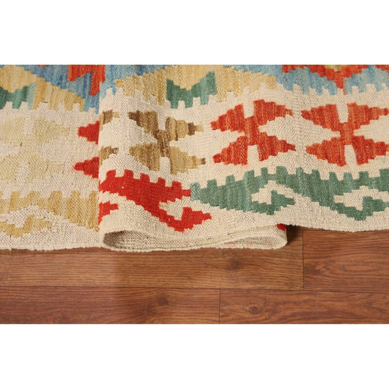 Geometric Multi-Color Kilim Oriental Rug Flatweave Wool Carpet - 5'0"x 6'6"