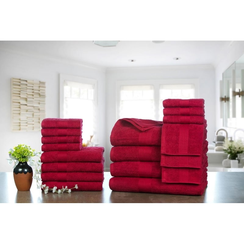 Luxurious Cotton 600 GSM Bathroom Towel Sets by Ample Decor - Set of 18 - Red