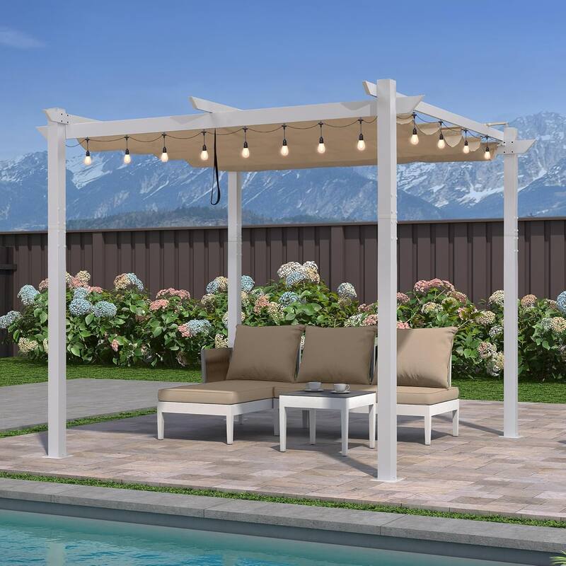 PURPLE LEAF Gazebo Outdoor Retractable White Heavy-Duty Aluminum Pergola with Extra Top Roof