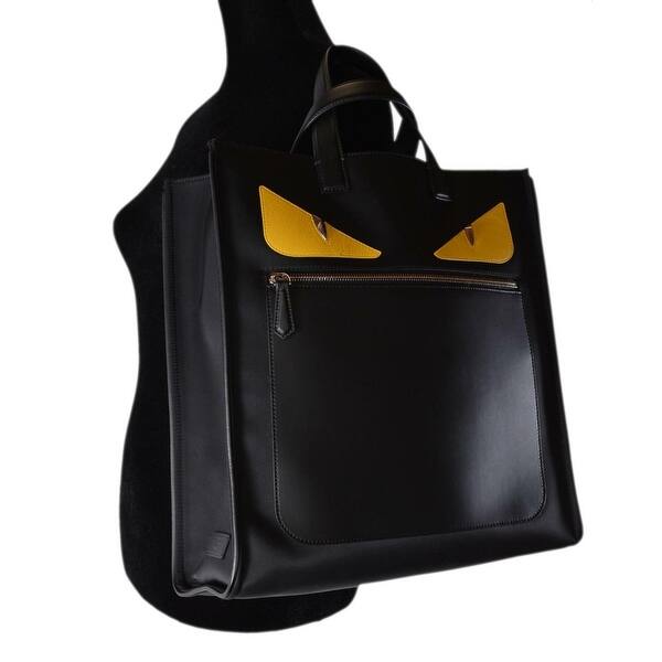 Shop Fendi Men S Black Nylon Leather Monster Bug Gold Eyes Large