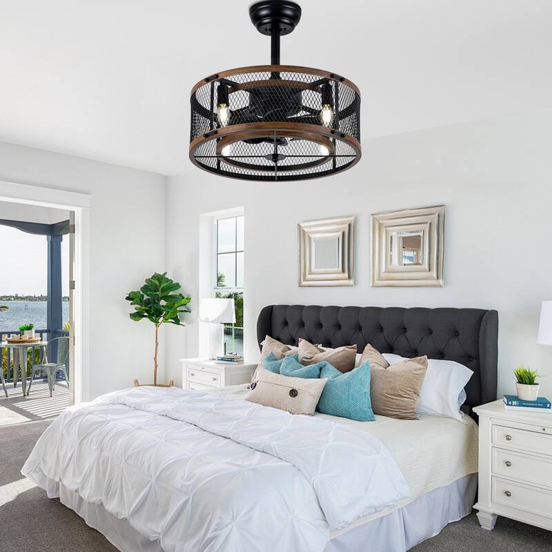 Bella Depot 19" Industrial Metal Cage Ceiling Fan with Light and Remote - 18.9"