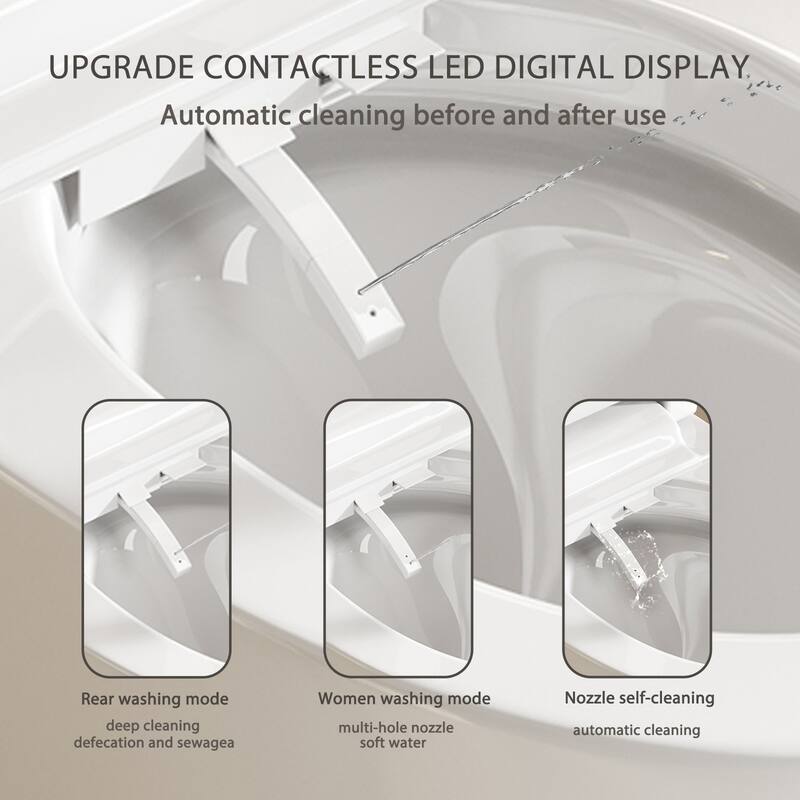 Smart Bidet Toilet with Remote, Auto Open/Close, Heated Seat, Air Dryer, Foot Sensor, cUPC - White