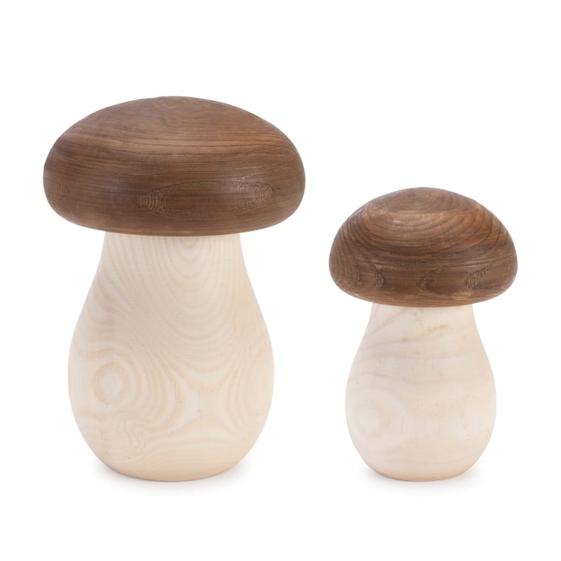 Whimsical Wooden Mushroom Storage Boxes - 6.5" - Set of 2