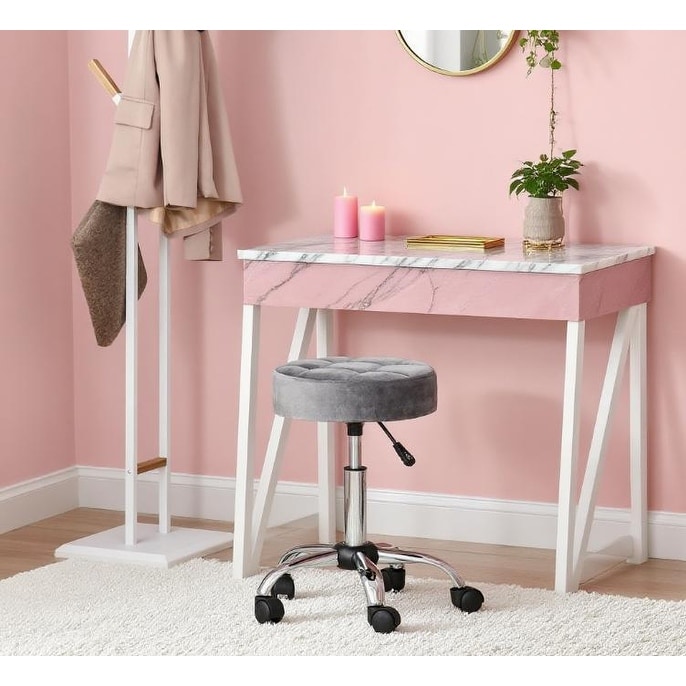 Office Chair Round Rolling Stool With Height Adjustable Lift, Vanity Chair