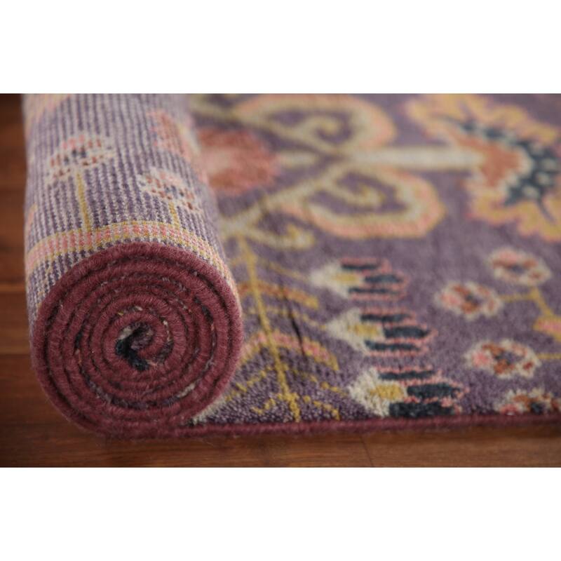 All-Over Purple Kazak Indian Runner Rug Handmade Wool Carpet - 2'6"x 15'10"