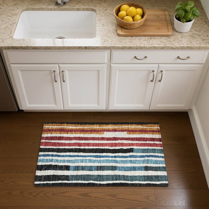 Premium Washable Super Soft Modern Stripe Mayfield Rug - Black - 1'8" x 2'6"