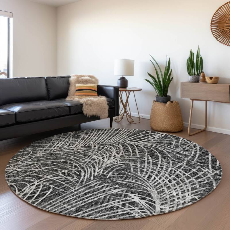 Premium Washable Super Soft Abstract Contemporary Mayfield Rug - Charcoal - 8' x 8' - Round