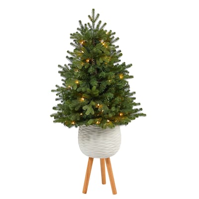 4' Artificial Christmas Tree with 50 Lights in White Planter
