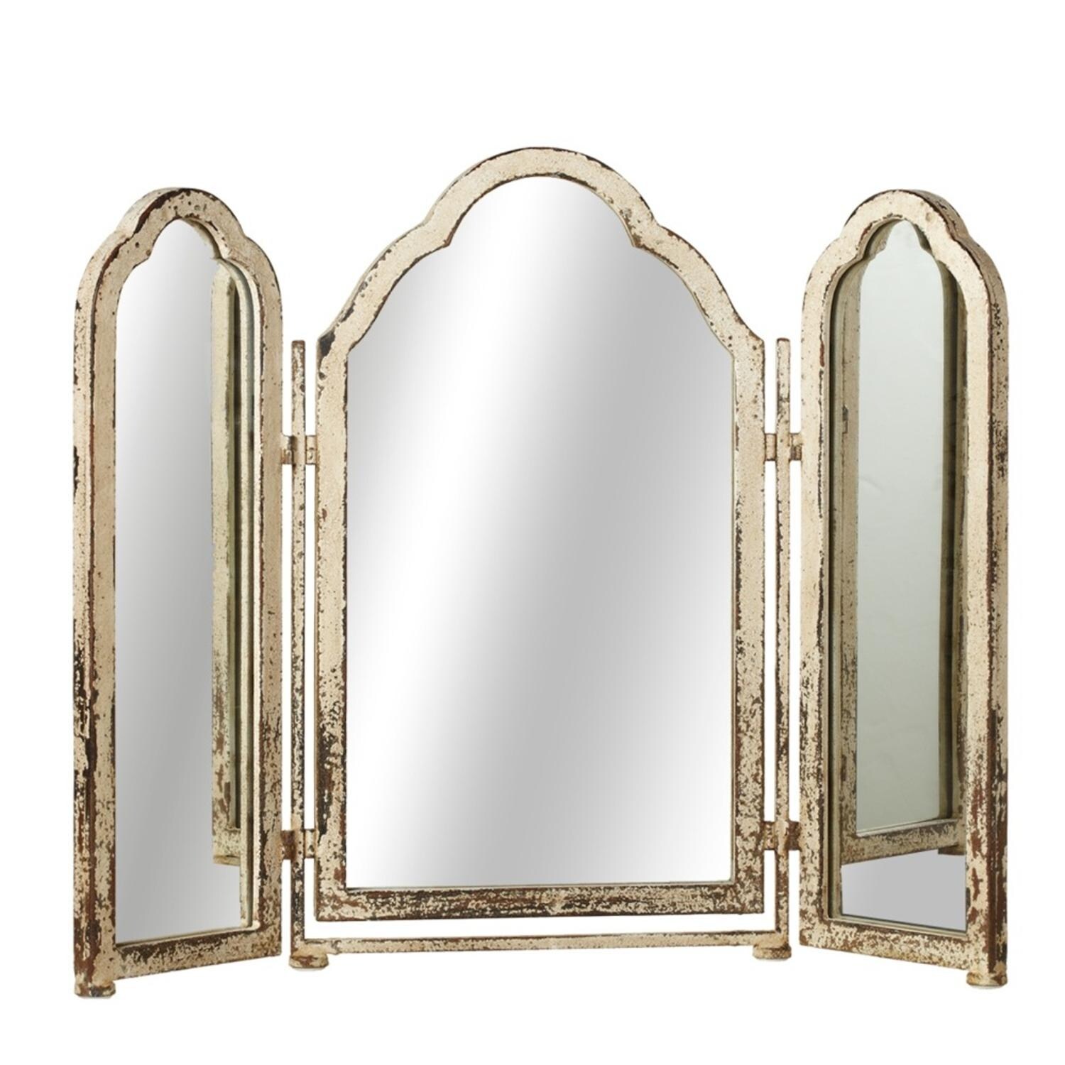 Shop 34 Antiqued White Distressed Arched Triple Panel Cheval