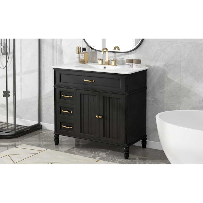 Modern Bathroom Vanity with 36" Ceramic Sink Set, Storage Cabinet with 2 Drawers, Freestanding Bathroom Cabinet