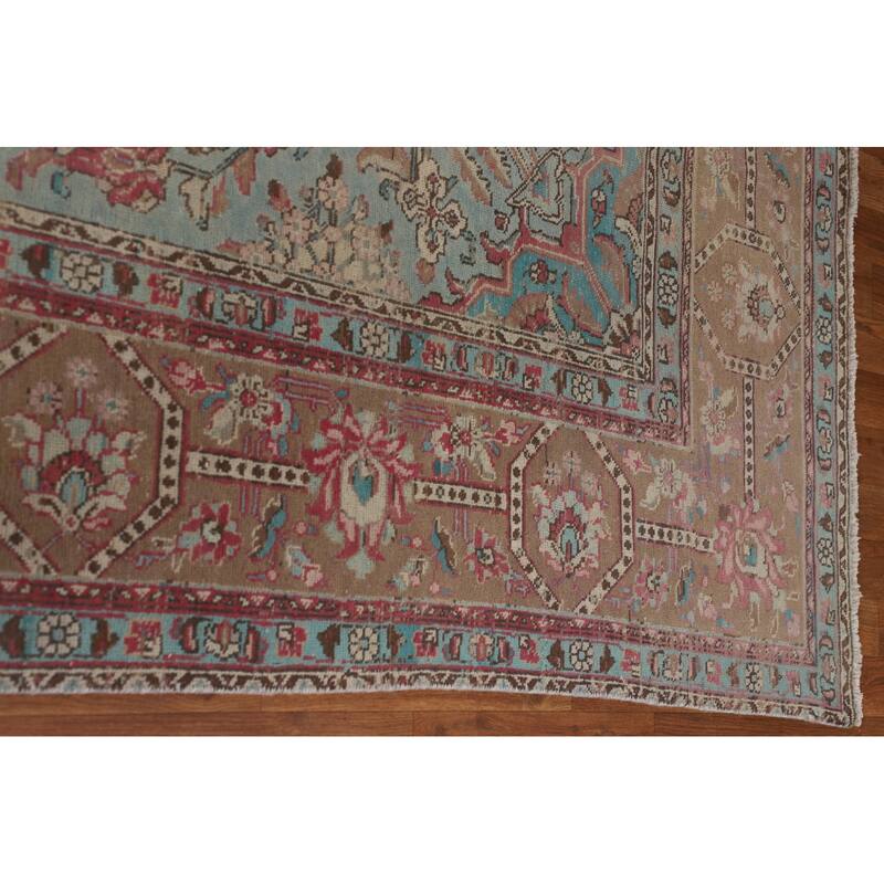 Pink Distressed Tabriz Persian Vintage Area Rug Handmade Wool Carpet - 9'9" x 12'11"