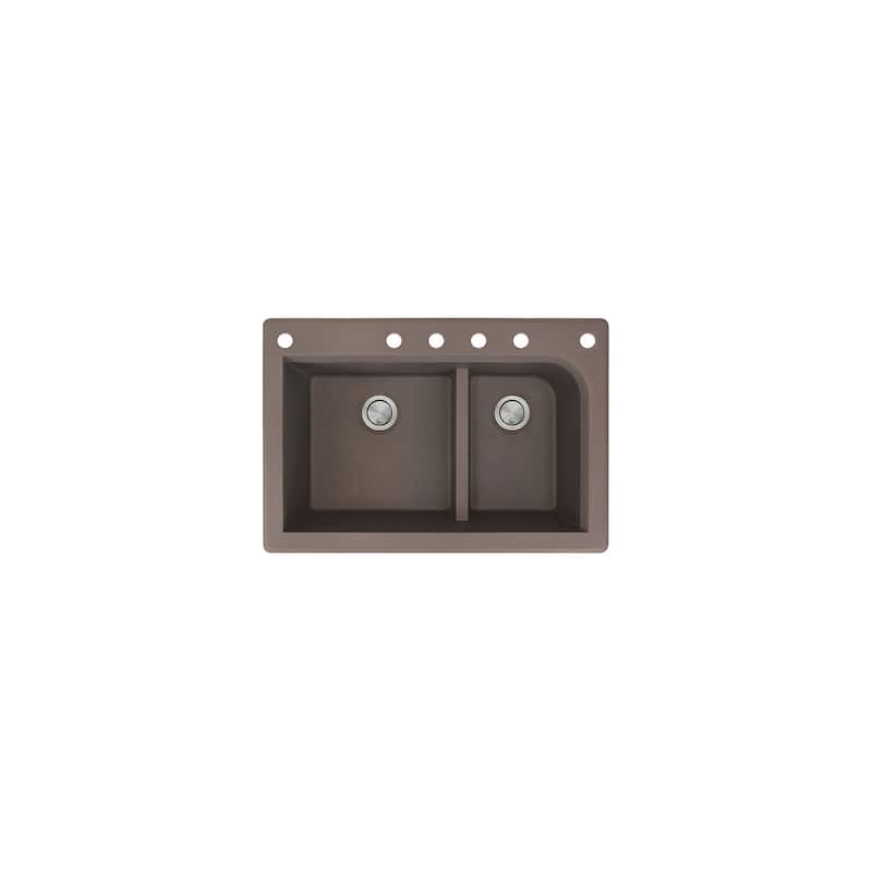 Transolid Radius 33in x 22in silQ Granite Drop-in Double Bowl Kitchen Sink with 1 Pre-Drilled Faucet Hole - 22" x 33" x 9.5"/CABDEF