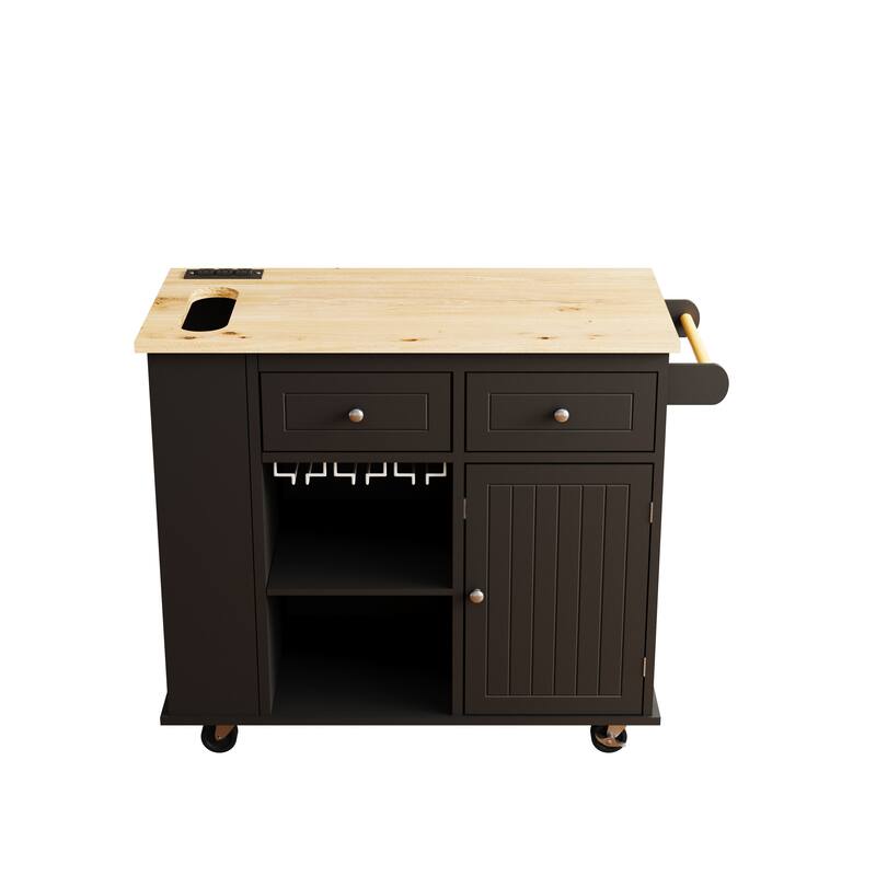 Moedrn Kitchen Island with Power Outlet,Open Storage and Wine Rack
