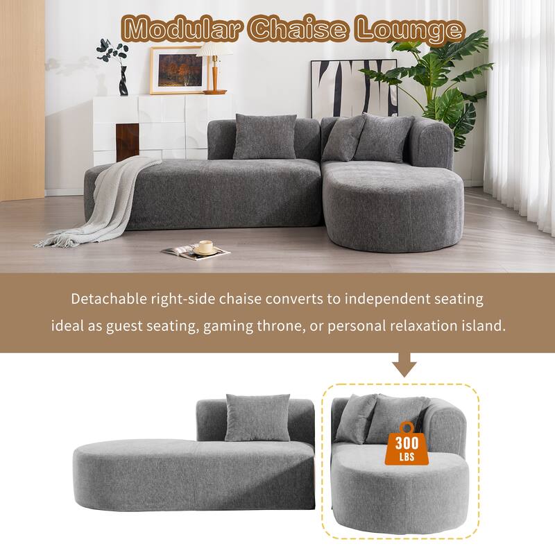 Curved Sectional Sofa with L-Shaped Chaise Lounge, Chenille Upholstered Cloud Sofa, 4 Seater Floor Sofa with 4 Pillows